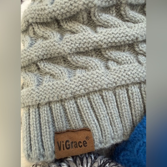 Grace Kids' Knit Beanie Trio - Gray, Blue, Black - Picture 4 of 4